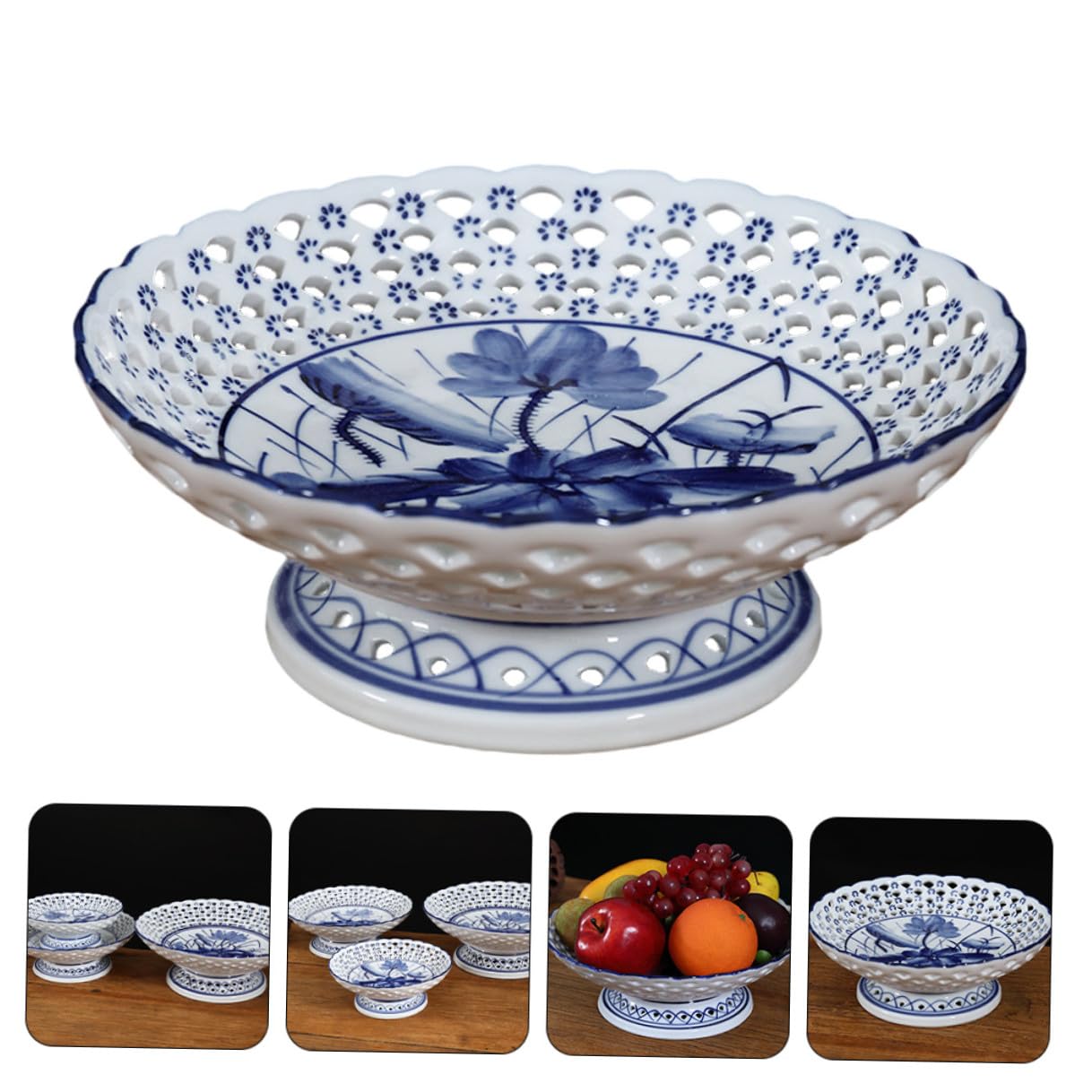 Plato de Frutas de Cerámica Azul Estilo Chino Peana