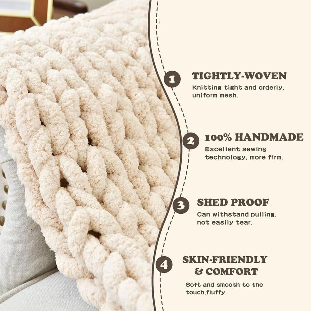 Bigacogo Grobstrickdecke Chenille – Superweich, 40x40 Cm & Andere Größen | Kuscheldecke Für Sofa, Bett, Als Überwurf
