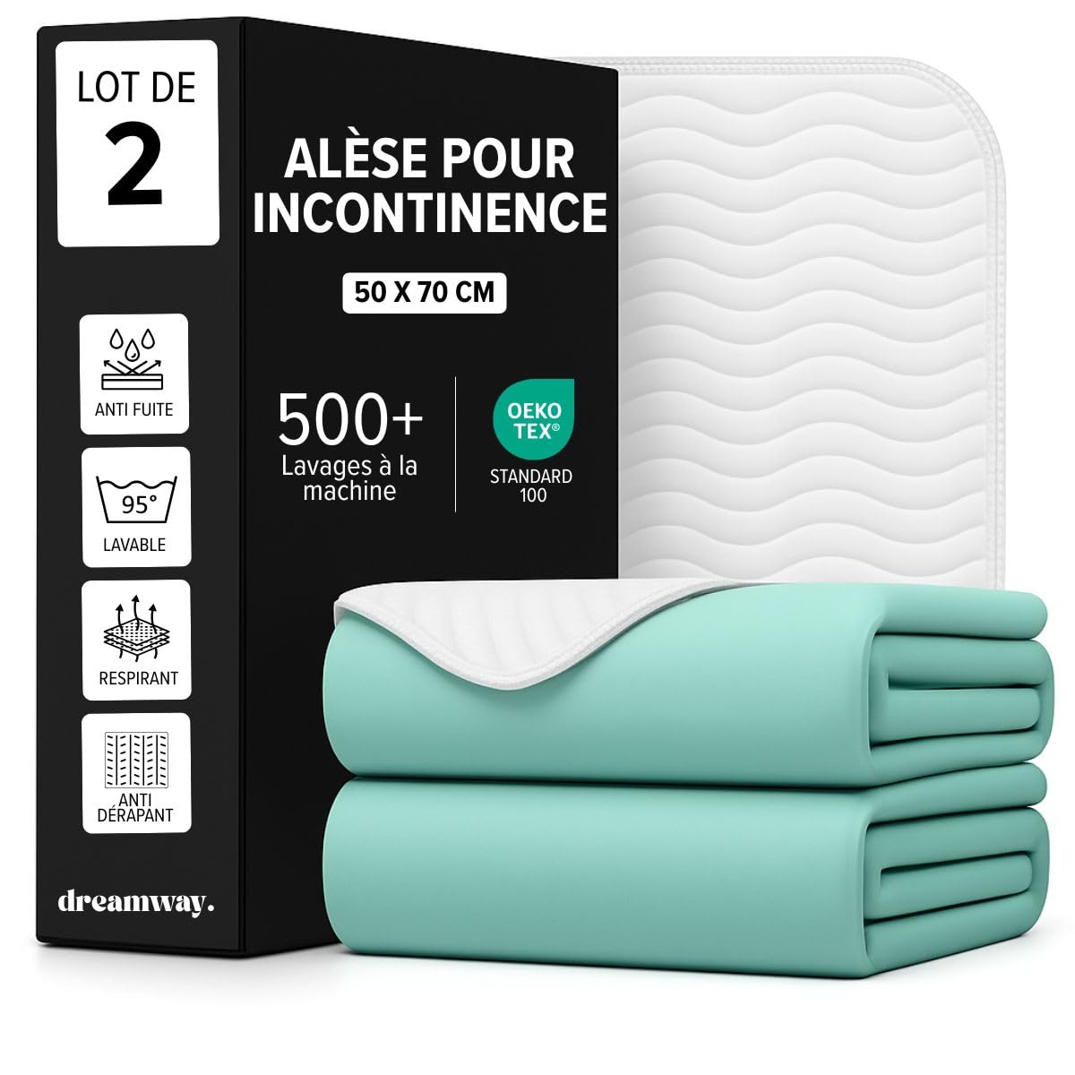 Dreamway Lot de 2 Alèses Imperméables 50 x 70 cm | Protège Matelas Absorbant