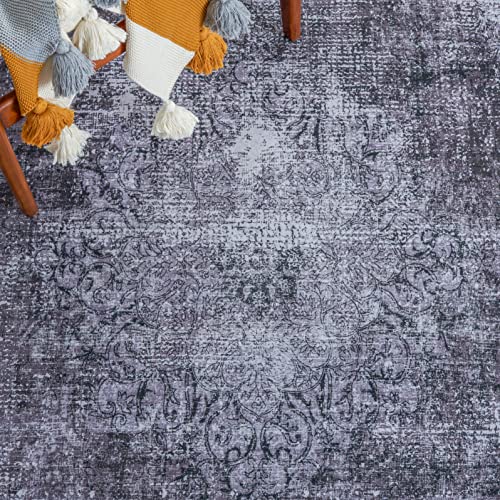 Tapete cuadrado 4’ negro y gris Safavieh lavable miniatura 6