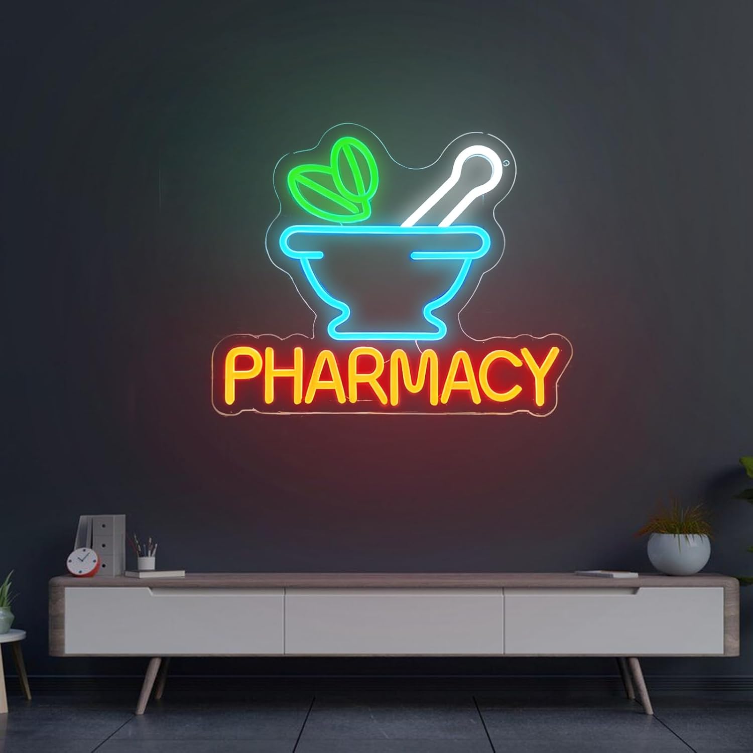 Pharmacy Neon Sign 30 inches Dimmable Led Pharmacy Open Light Up Sign Business Welcome Wall Art Decor for Drug Store Medicine Shop Window Decorations