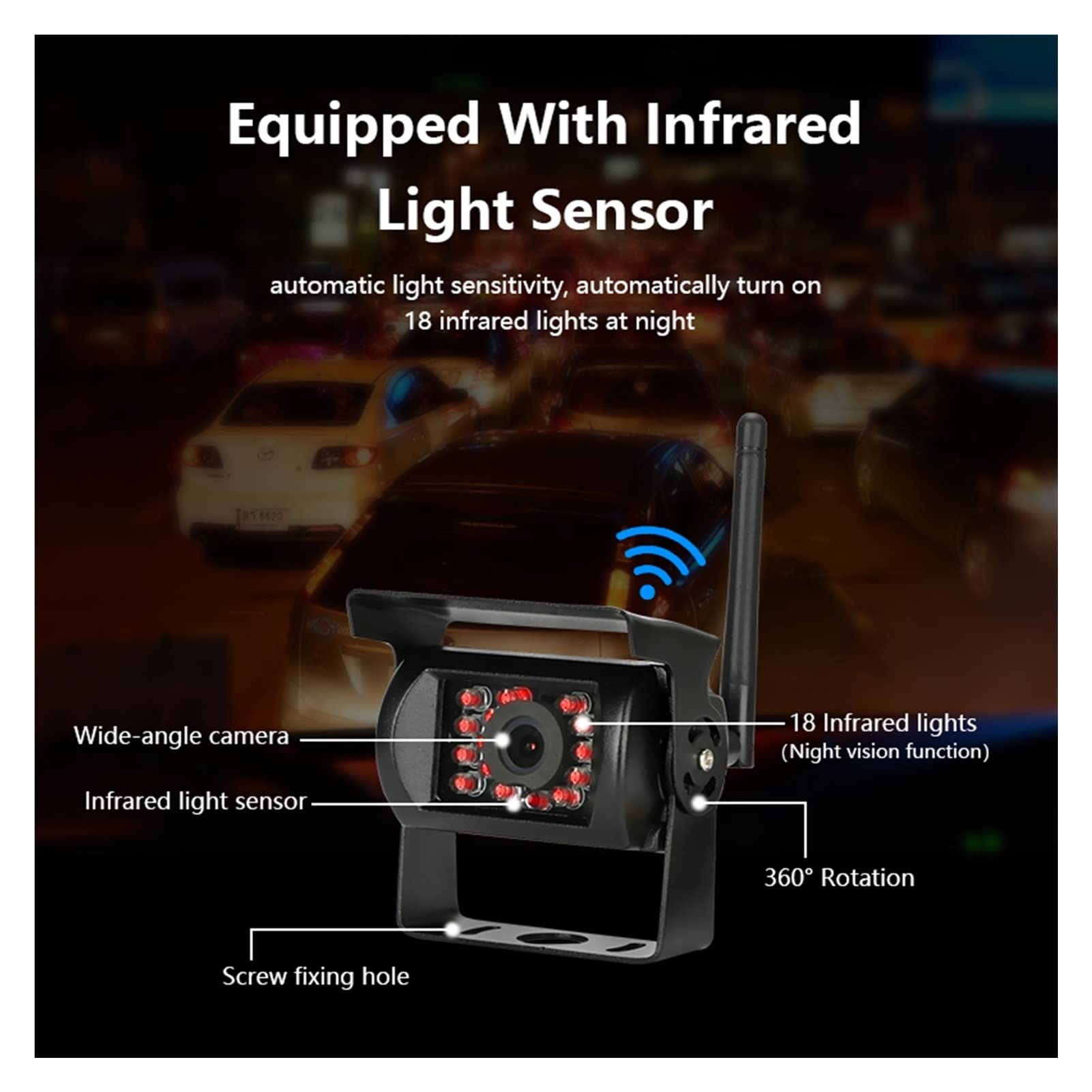 GPS pour Voiture, Moniteur de Camion sans Fil 7 "Appareil Photo arrière WiFi 18 lumières Infrarouge Vision Nocturne Enregistreur Sauvegarde inversée for Voiture Bus RV Excavatrice(Kit with 4 Cameras)