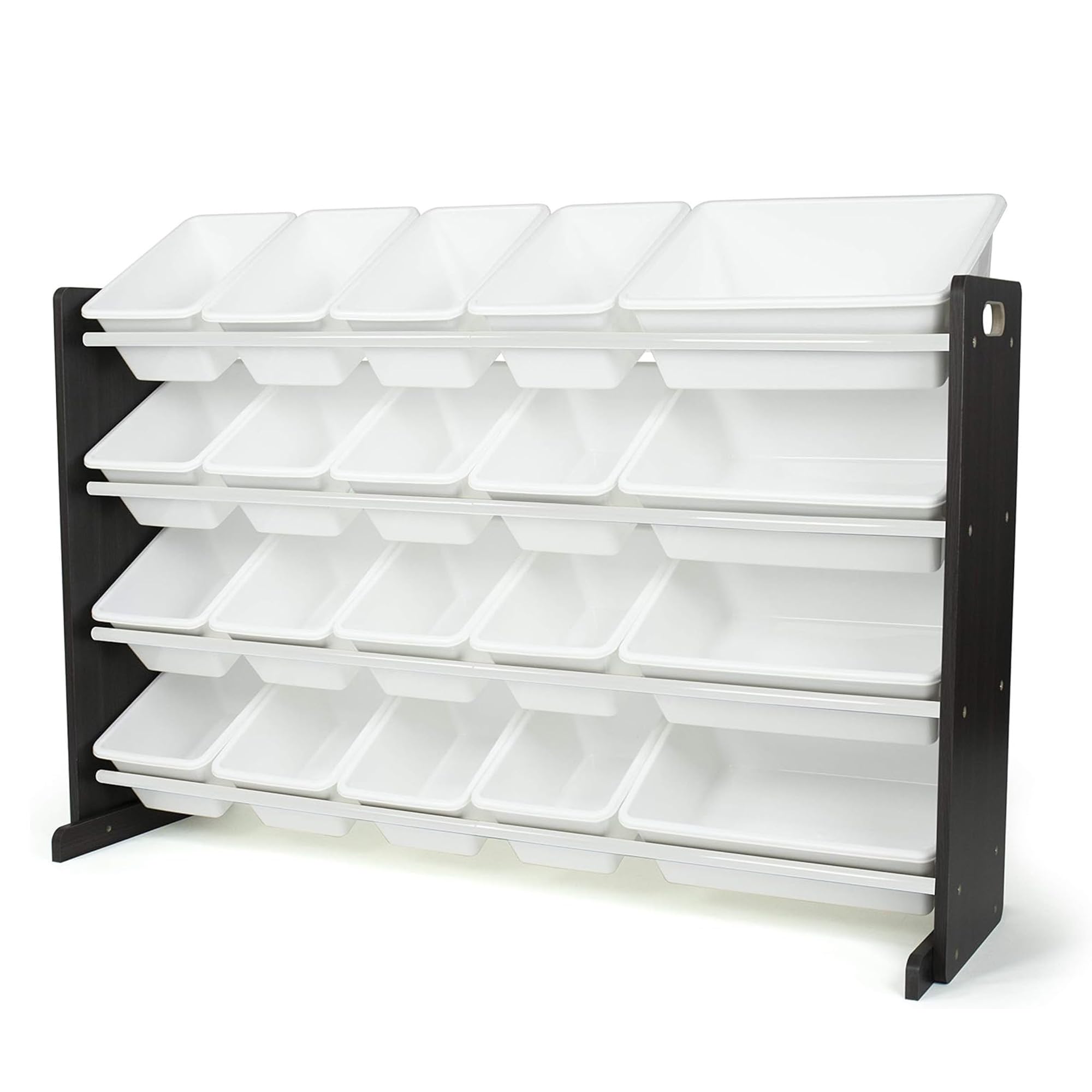 Humble Crew Étagère pour enfants, étagère et organisateur de jouets avec 20 boîtes de rangement, marron foncé/blanc