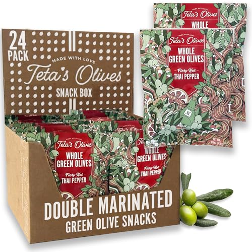 Teta’s Double-Marinated Green Olives Individual Packs | Thai Pepper |