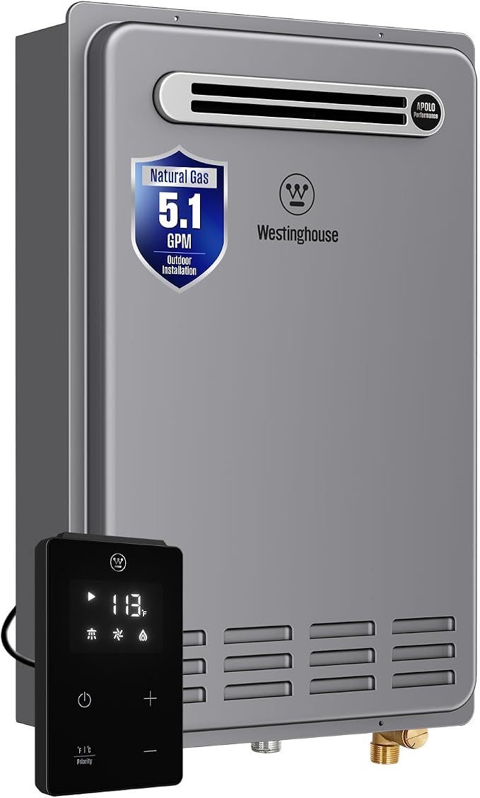 Westinghouse 120,000 BTU Natural Gas Tankless Water Heater Outdoor, 5.1GPM