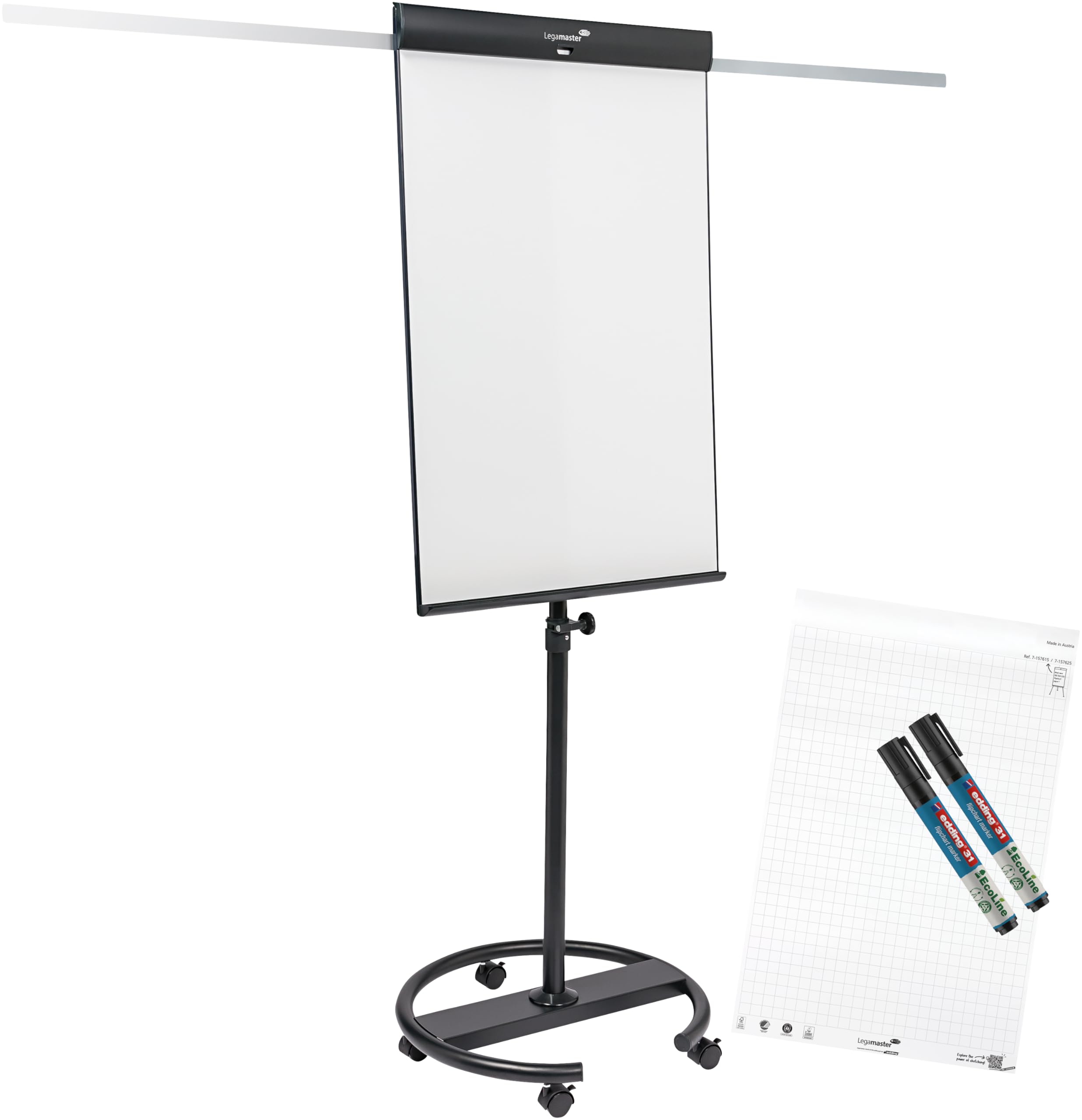 Legamaster SKETCH PRO mobiler Flipchart, magnetisch, höhenverstellbar, mit Rundfuß und Seitenarmen