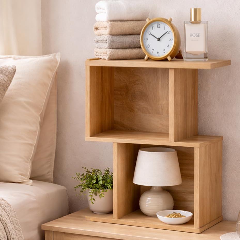 Image of 2 Cube Storage Organizer Wooden Bookshelf, 2 Cube Shelf Bookcase, Small Bookshelf Storage Organizer, 2 Cube Storage Shelf for Bedroom, Small Bookshelf for Living Room and Office (Natural, 2 Tier)