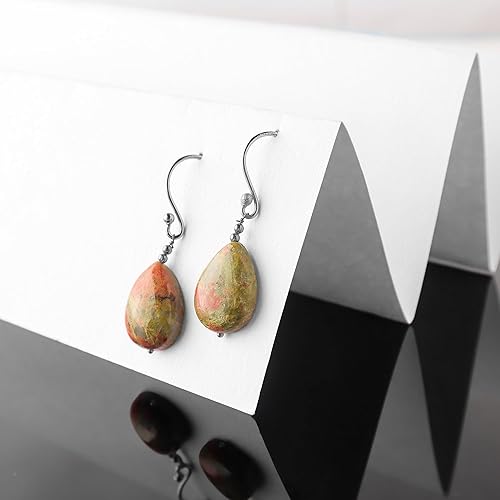 Miniatura 3 de Natural Unakite Pear Stone Dangle Earrings for Women Healing Chakra Gemstone Earring Healing Crystal Earring Jewelry