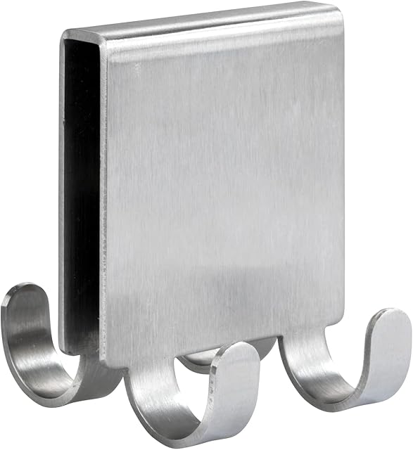 Wenko Vieste Duo 23787100 Double Shower Hooks for Shower Screen with 4 Hanging Options Stainless Steel Matte 5.x6 x 7 cm