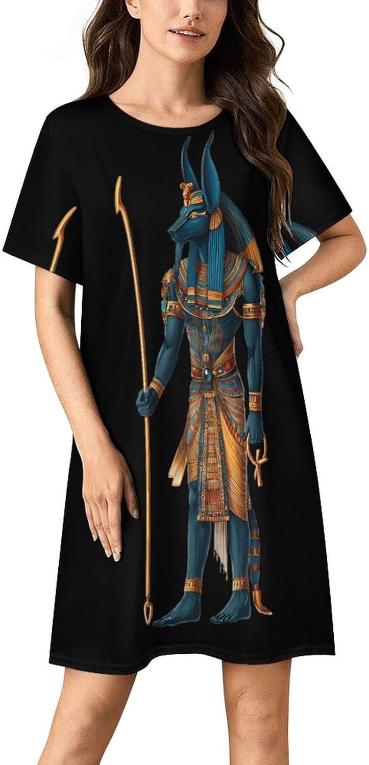 Pharaoh of Ancient Egypt Women's Nightgown Short Sleeve Sleep Shirt Casual Sleepwear Night Gowns Sleepdress