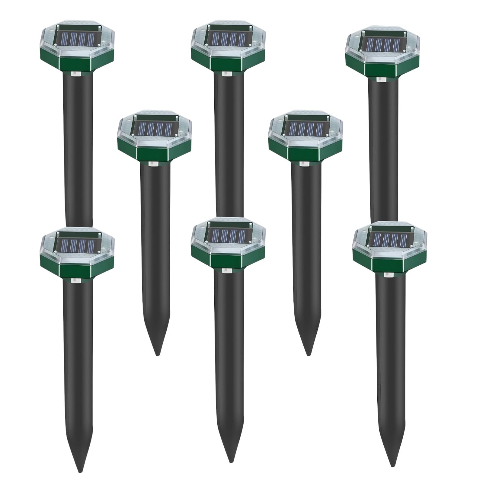 PONDON Repellente solare per talpe, ottagonale, ad ultrasuoni, per serpenti e uccelli, ad energia solare, per giardini e fattorie, 8 pezzi