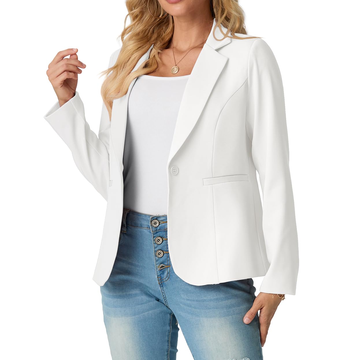 GRECERELLE Blazer à manches longues pour femme - Style décontracté et élégant - Pour le travail et le travail - Avec poches à boutons - 36-48