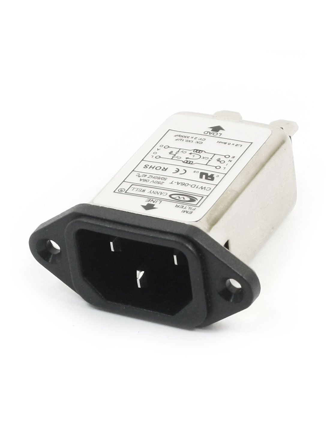 Aexit CW1D-06A-T AC 250V 6A Panel Mount Single Phase 3-Pin Soldering Lug Terminal IEC320 C14 Male Inlet Socket Power Line EMI Filter Purifier (45a2a135292052d0e0472d476fd24724)