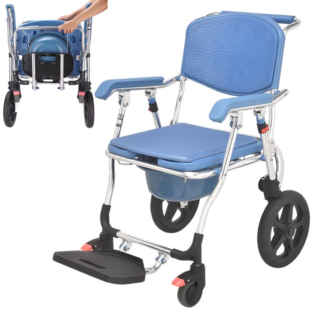 DREAMyunWheelchair Rolling Commode Chair Waterproof Shower Transport Chair ​with Locking Wheels and Padded Seat Rolling Commode Wheelchair for Handicap, Elderly, Injured and Disable