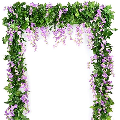 Wisteria Garland Artificial Wisteria Vine 5pcs 7.2ft/Piece Wisteria Artificial Flowers Garland Fake Ivy Leaves Garland Greenery for Wedding Arches Party Decor (Purple) Cover