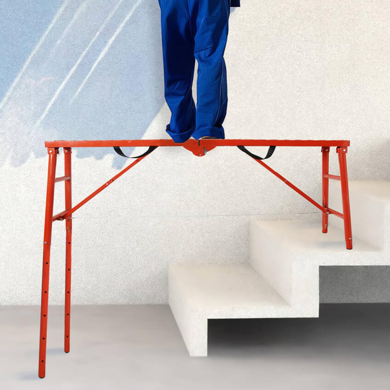 LEADALLWAY Scaffolding Platform 770 LBS Capacity 58''(L) x15''(W) x30''(H) Folding Adjustable Portable Work Platform Ladder,Red