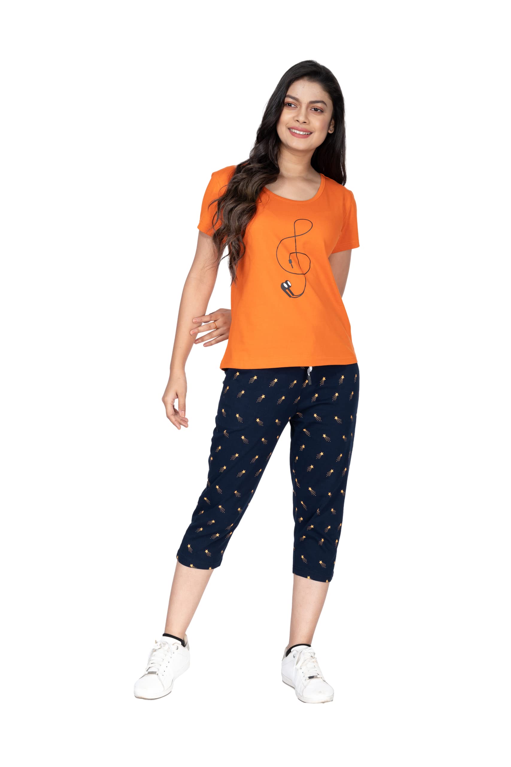 styleaone Women's Cotton Printed Night Suit Set of Top & Capri-picture-27