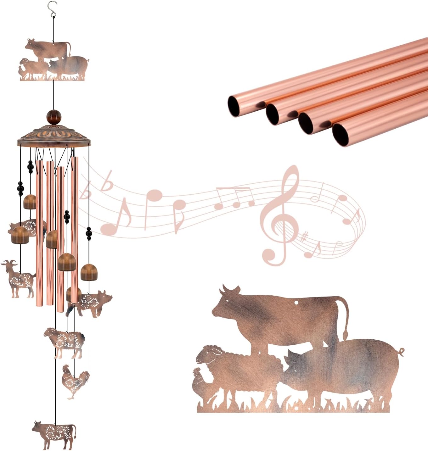 Farmhouse Decor Wind Chimes, Chicken Wind Chime Gift for Women Men, 35" Vintage Metal Farm Animal Windmill & Barn Decor for Home, Outdoor Garden Patio