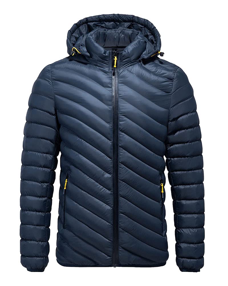 DAIHAN Hombre Ultraligero Chaqueta acolchada con capucha extraíble Invierno Cálido Chaqueta de plumón Abrigo Parka a prueba de viento al aire libre