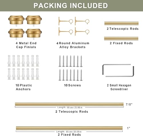 Miniatura 6 de Paquete de 2 barras de cortina, barras de cortina de 1 pulgada para ventanas de 28 a 48 pulgadas, barra de cortina colgante y montaje en pared con
