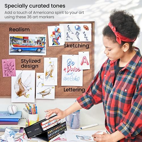 ARTEZA Alcohol Marker Pens, Set of 36 Colours, Americana Tones, Medium Chisel & Fine Tip, Art Supplies for Drawing & Sketching