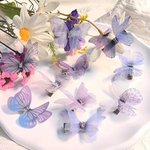 Miniatura 4 de CIXVOEMK Clip de mariposa para decoración de cabello morado, pinzas para el cabello de mariposa en movimiento para niñas (morado, 10 unidades)