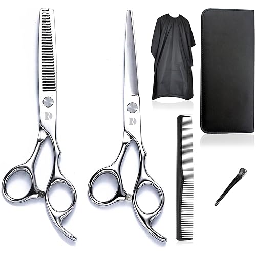 Hair Cutting Scissors and Thinning Scissors Kit,6.5 inch Professional Salon Haircut Scissors Kit,Barber Hairdressing Shears Set,Hair Cutting Shears Texturizing Shears (Silver) (Silver)