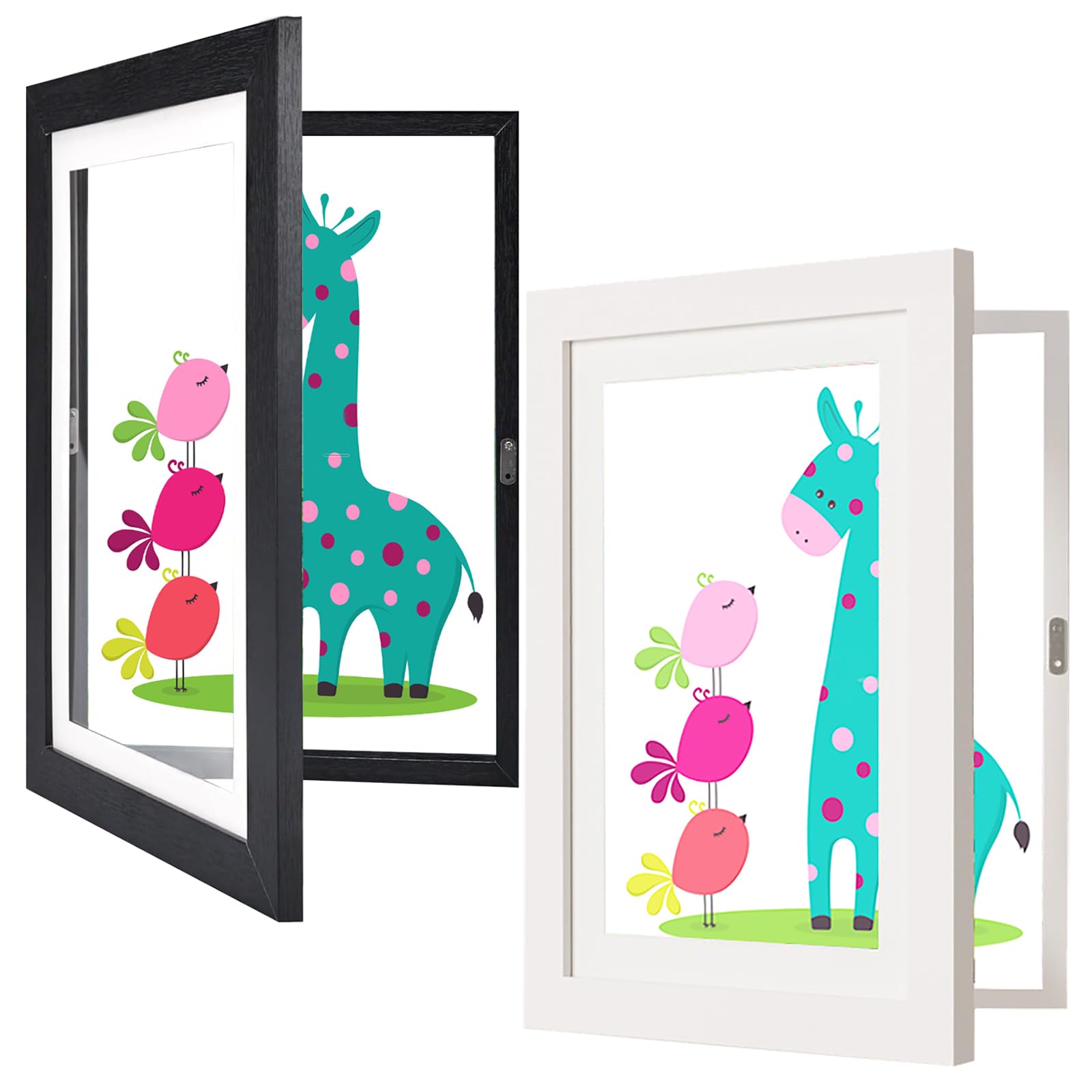 ZFanyunChildren's Art Frame 8.5 x 11 Front Opening Children's Art Frame for Storing and Displaying Artwork, Interchangeable Frames, Holds 50-100 Pieces, Black and White 2 Sets of Children's Art