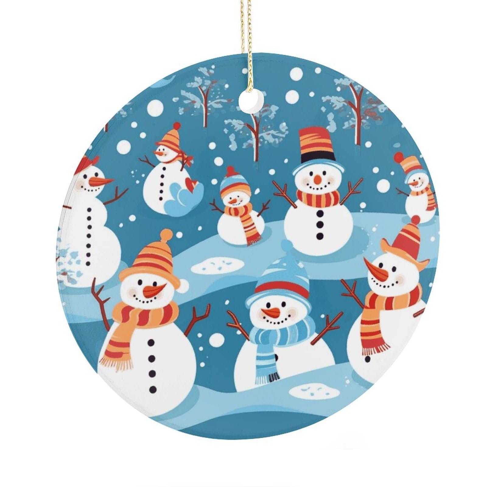Adfgyerh Style Snowman Ceramic Circular Pendant,2.9 Inch，Hanging Ornament，Gift Exchange Idea Round Ceramic Ornament,For Mom And Daughter，For Home Indoor Outdoor Decor.