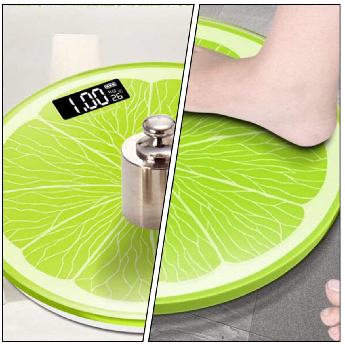 ibasenice Bilancia Pesapersone Digitale Design Limone, Display LED Grande, Vetro Temperato, Peso 0,2-180kg, Precisione 50g per Uso Domestico Automatico