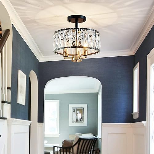 Miniatura 5 de AGV LIGHTING CL003BB K9 Lámpara de techo de cristal, modernas luces de techo semiempotradas, perfectas para sala de estar, dormitorio, comedor, 13