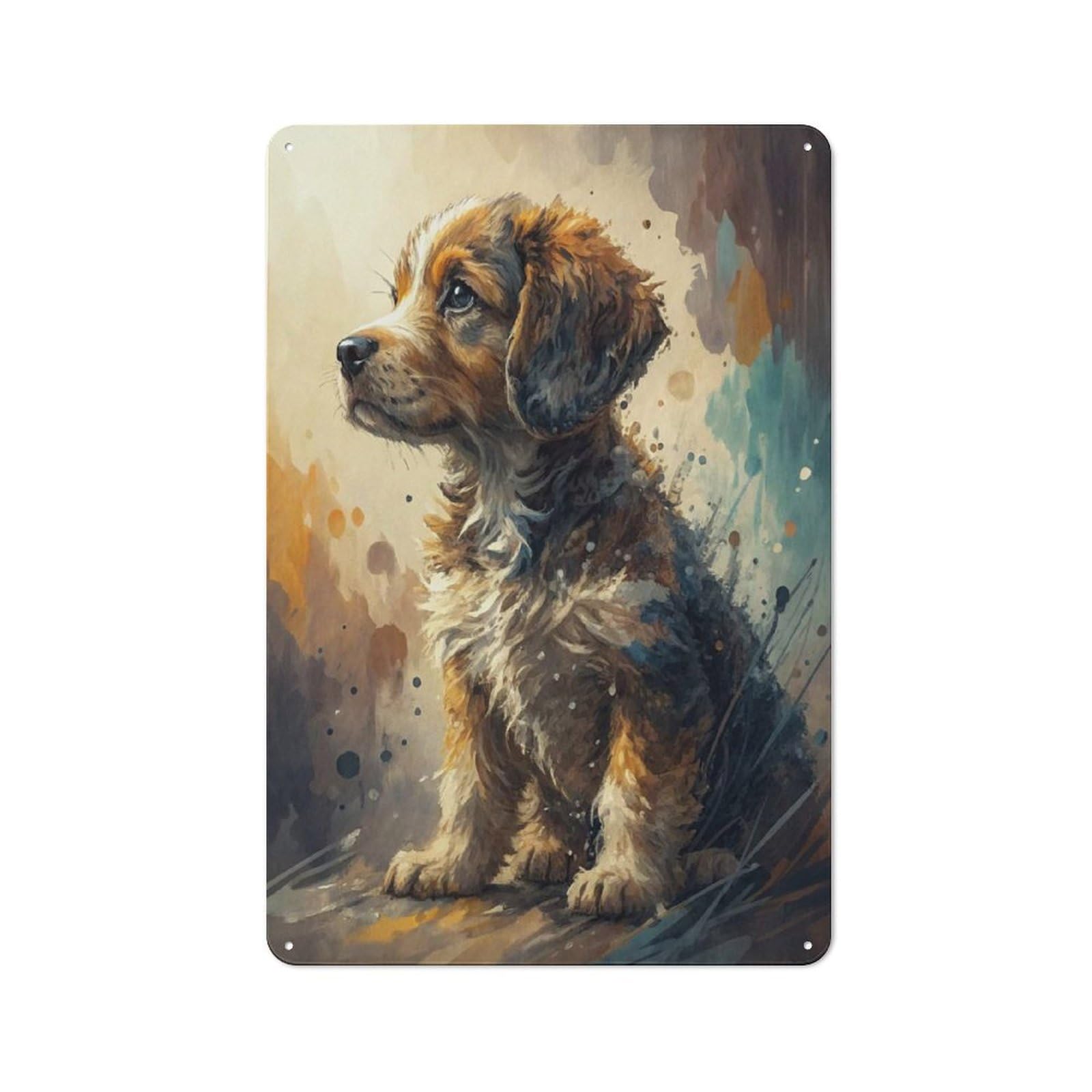 Junmoney Style-7 Watercolor Puppy Portrait Vintage Metal Plaque 30X20cm For Hobby Room Or Studio, For Kitchen, Dining Room And Home Bar Wall Decor