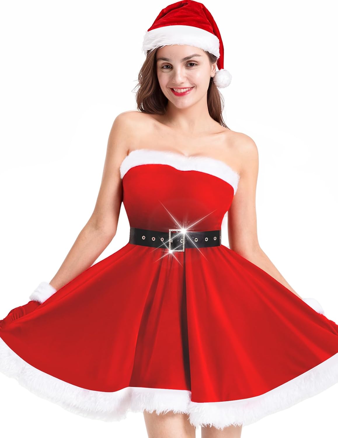 (( Size Medium)) 2 Pack Sexy Lingerie for Women Red Cosplay Costume Outfits Deluxe Velvet 5Pcs Babydoll Lingerie Dress Fancy Dress