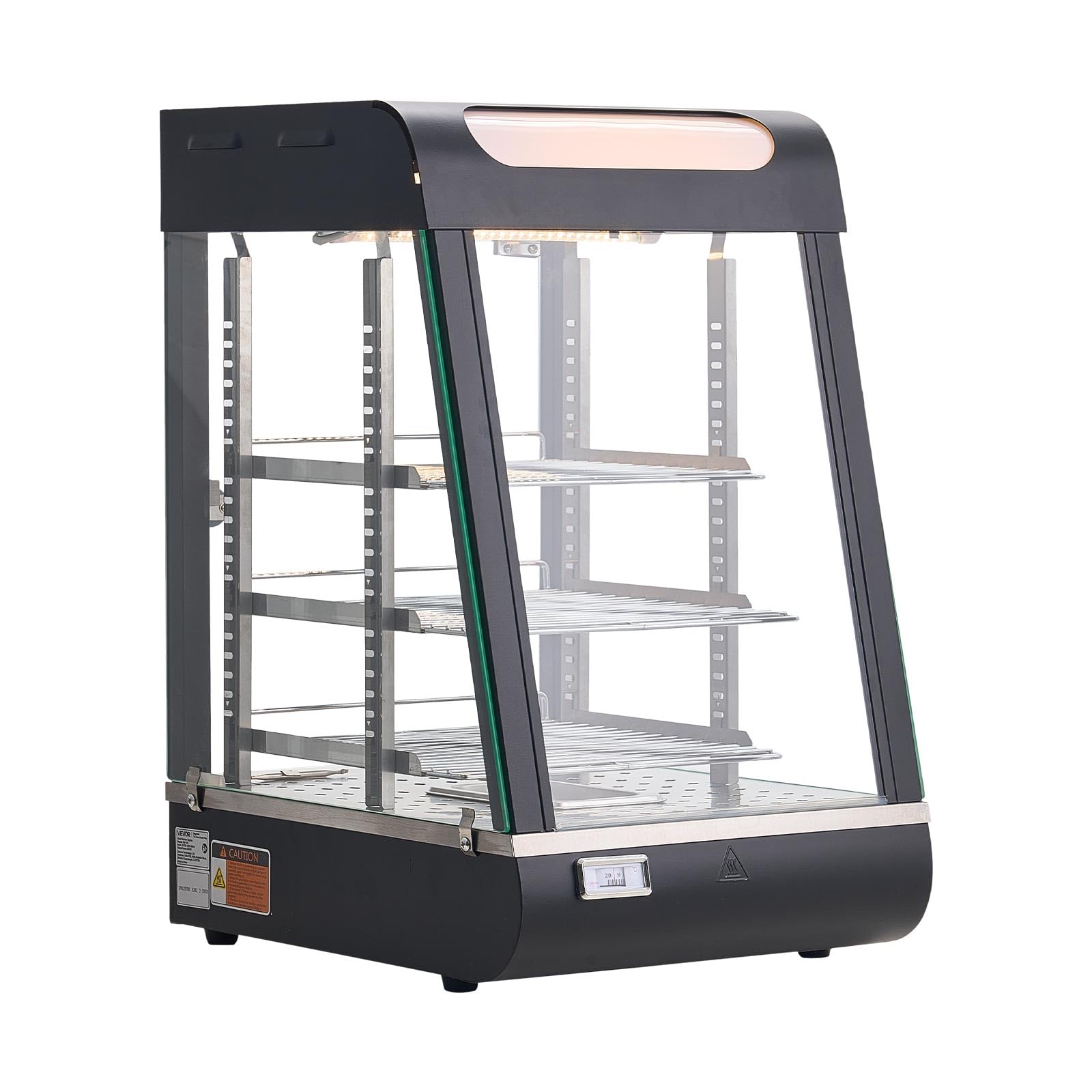 VEVOR Vitrina de Calor para Hostelería 3 Niveles 800 W, Expositor Calentador de Alimentos con 57 L Luz LED, Estantes Extraíbles, 30 °C a 85 °C, para Tapas, Hamburguesas, Pizzas, Pan, Pollo Frito