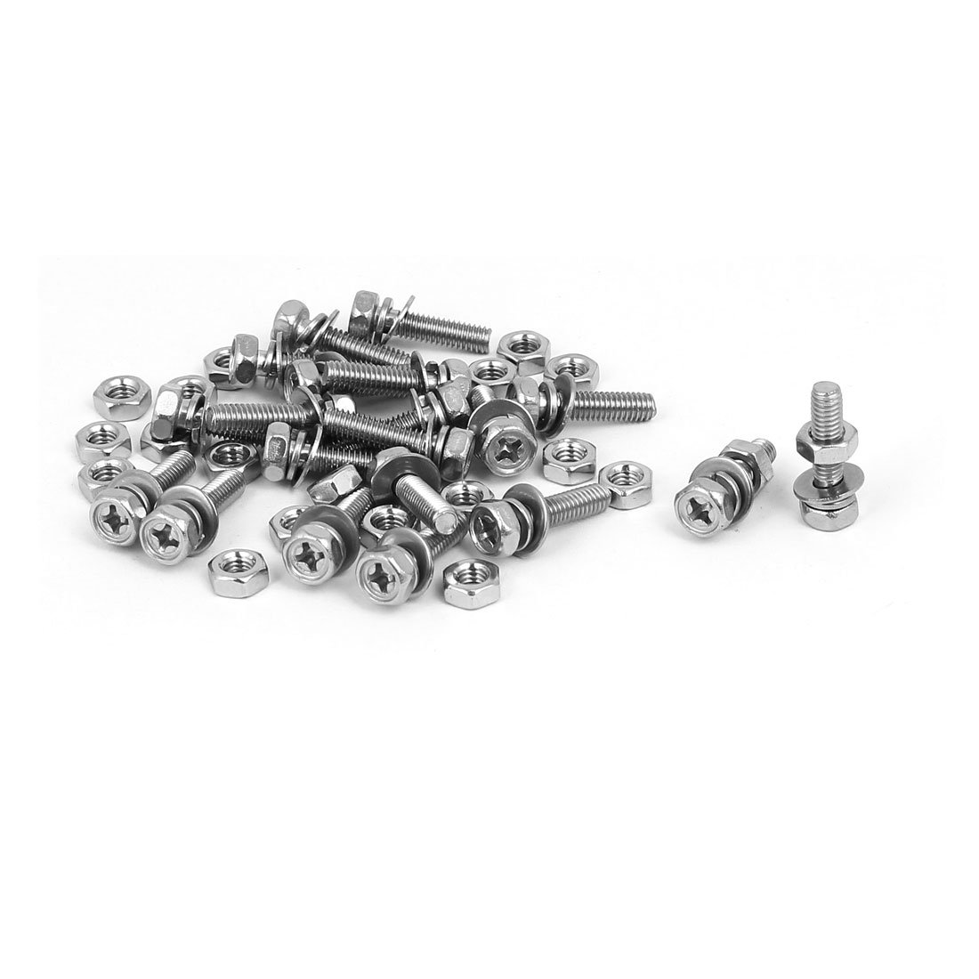 Uxcell Silver Tone Sourcingmap M4 X 16Mm 304 Stainless Steel Phillips Hex Head Bolts Nuts W Washers 20 Sets