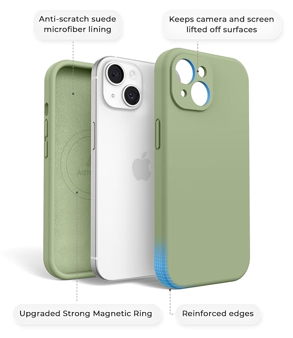 AOTESIER Magnetic for iPhone 15 Case, Upgraded Full Camera Protection | Food Grade Silicone | MagSafe Compatible | Shockproof Protective Phone Case with Anti-Scratch Microfiber Lining, Tea Green by AOTESIER - Image 7