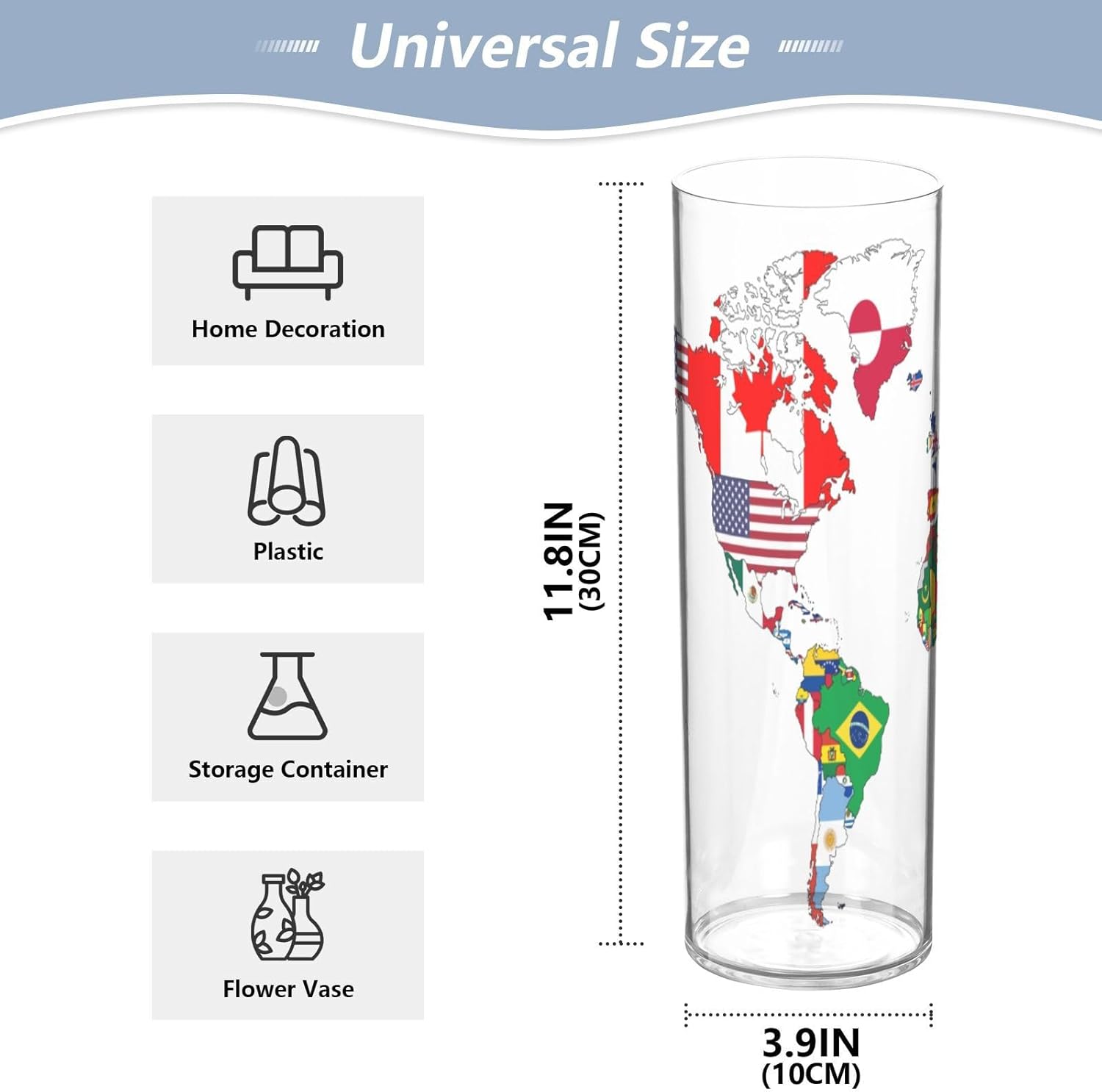 Vase for Flowers Decorative Vase Vases National Flag World Map for Kitchen, Bedroom, Office, Living Room, Bathroom, Shelf, Table
