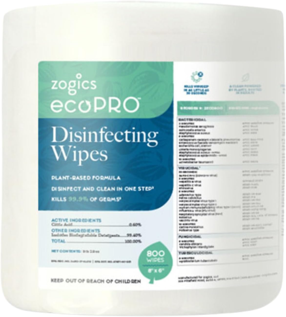 ZogicsecoPRO™ Plant-Based Disinfecting Wipes (Single Roll)