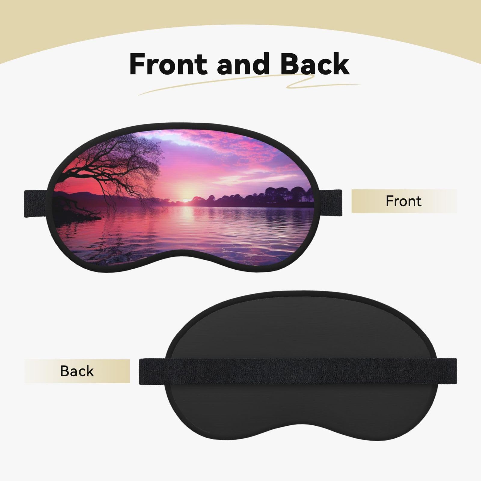 Sleep Mask for Side Sleeper Silk Sleeping Eye Masks with Elastic Strap Super Soft Eye Sleep Shade Cover Purple Sunset on Water Blackout Night Blindfold for Women Men Travel