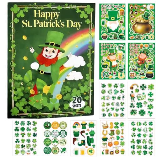 20 Sheets St Patricks Day Stickers Book,St Patrick Theme Stickers