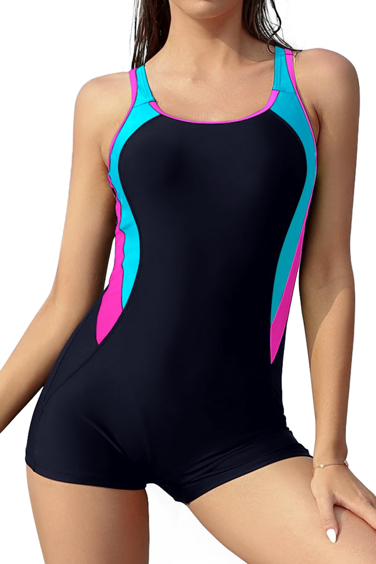 SHEKINI Traje de Baño de Una Pieza para Mujer Deportivo Monokini Atletismo Talla Grande Bodysuit Acolchado Boxer Ropa de Playa