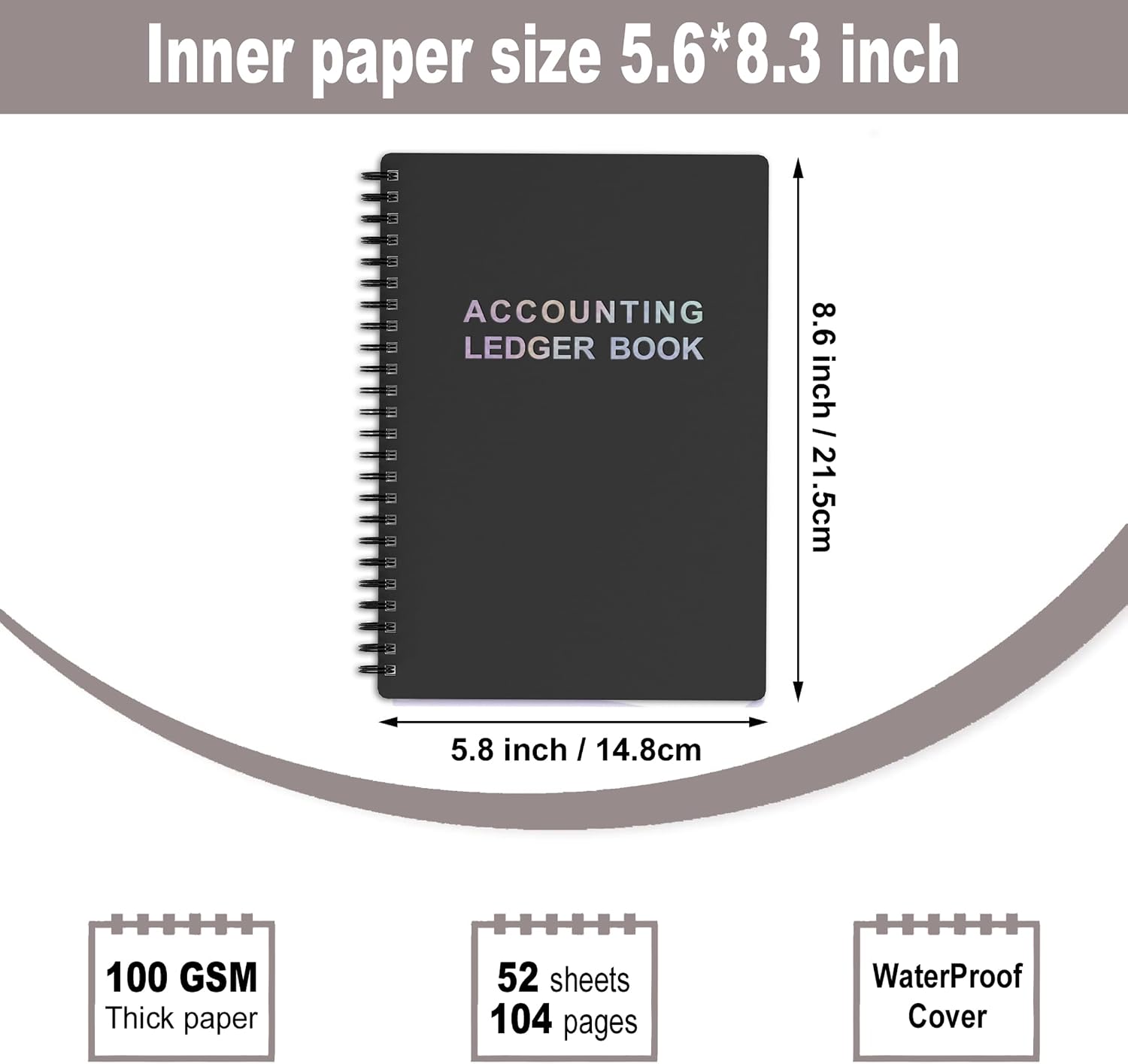 Accounting Ledger Book - A5 Check Register for Small Businesses & Personal Use, Account Book for Tracking Money, Expenses, Deposits & Balance, 5.8" x 8.6" (Black)