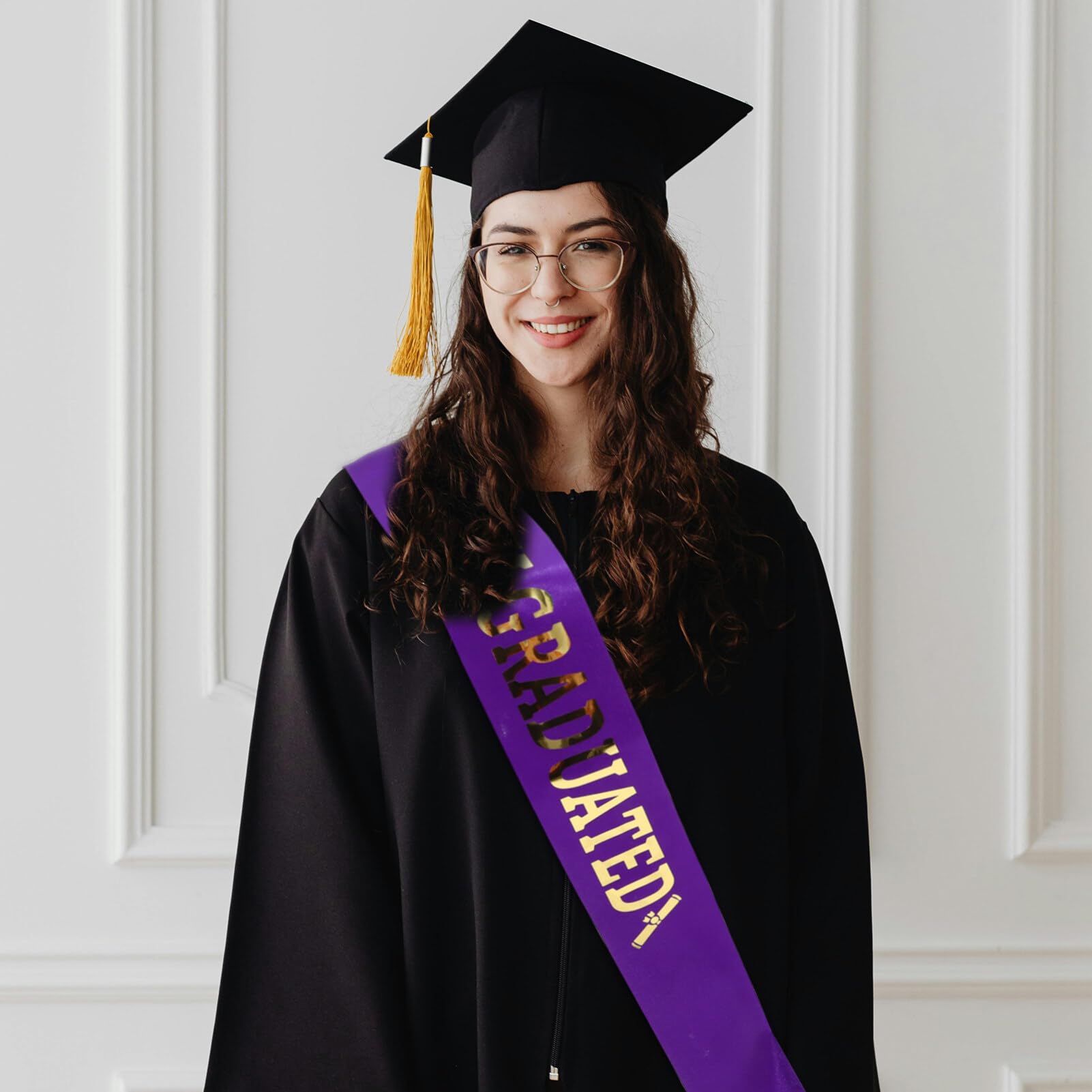 Cabilock Graduation Sash, Class Of 2024, Gold Glitter Letter Stole, 2024 Celebrations, Senior Cheerleader Sash, Purple, Satin Cloth, 160.00X9.50X0.05cm