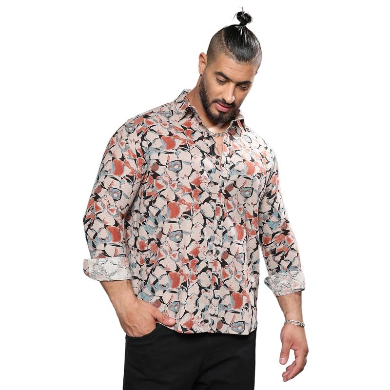Image of Instafab Plus Men's Shirt for Casual Wear | Spread Collar | Long Sleeve | Button Closure | Plus-Size Fit | Cotton Shirt Crafted with Comfort Fit for Everyday Wear