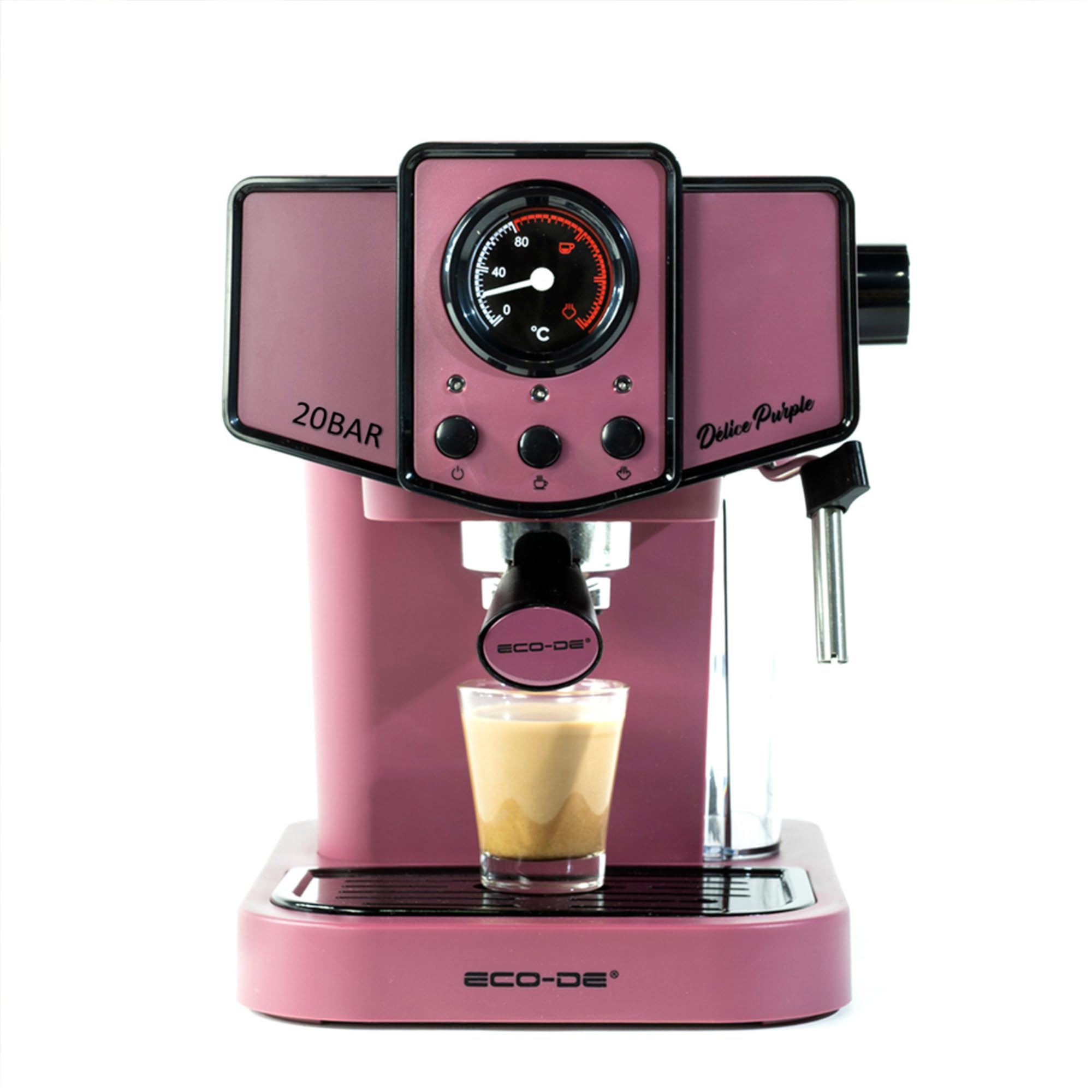 ECO-DE Macchina Caffè Cialde ESE 44 Espresso e Caffe Macinato in Polvere con Montalatte per Cappuccino, Tè o Infusioni – Coffee Machine 20 bar e Vaporizzatore in Acciaio – Disegno Stile Vintage