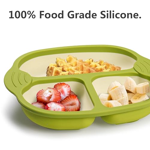 Miniatura 3 de IDVVSSX Placa de succión de silicona para niños pequeños, placa de bebé con succión, placa dividida de silicona para niños, adorable placa con asas,