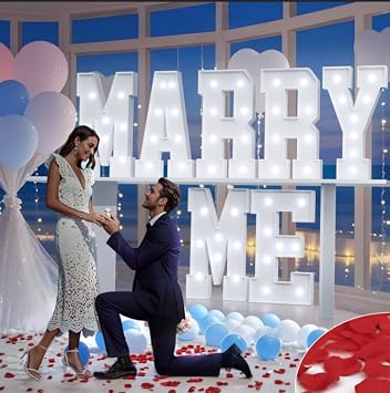 Marry Me Light Up Letters, 7pcs Will You Marry Me Sign Decorations, 3FT Marry Me Letters for Proposal Decorations, Large Romantic Engagement Wedding Party Decor
