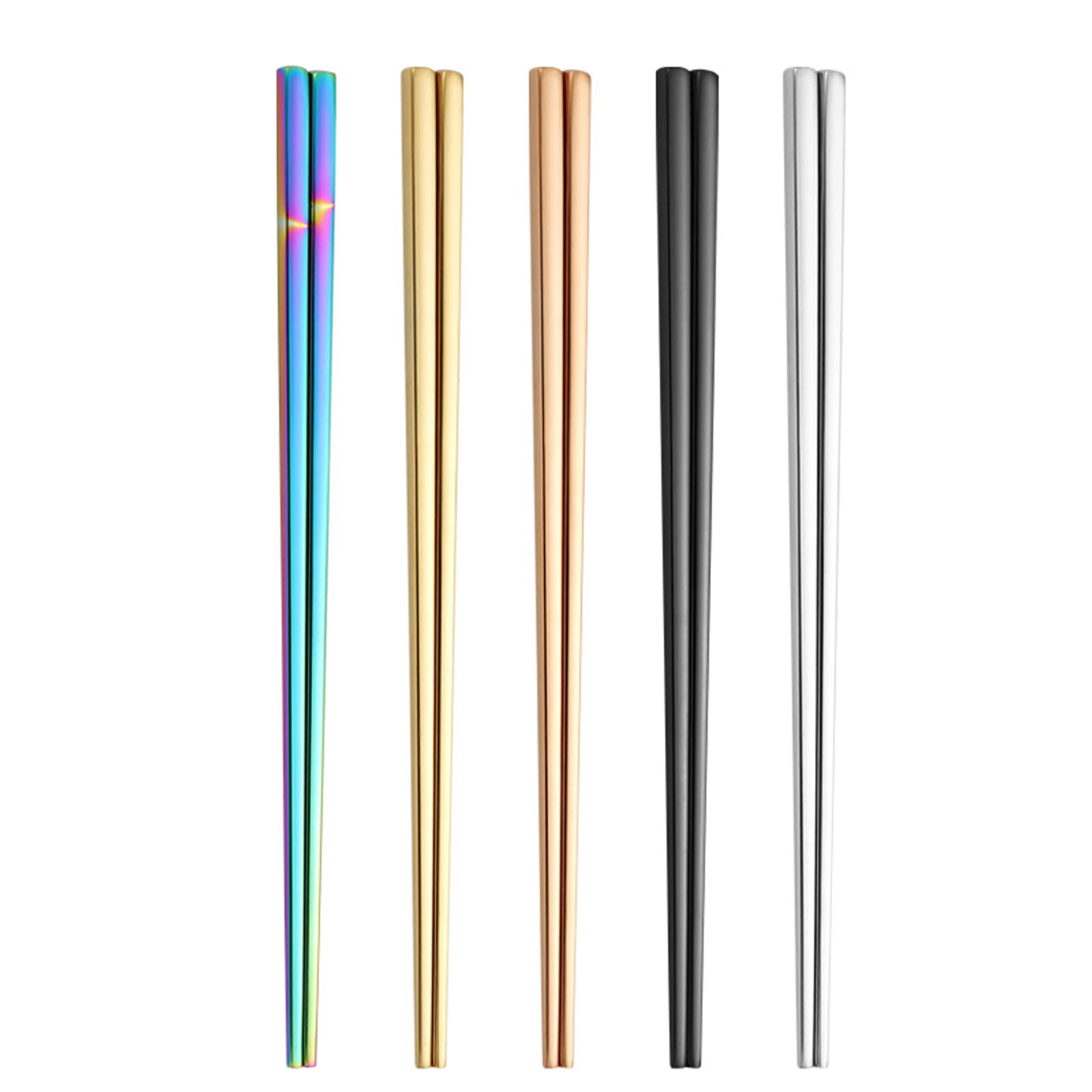 MALSSE 5 Pairs Stainless Steel Chopsticks Dishwasher Safe Food Grade Materials Tableware Dinnerware Dining Accessories Square Chopsticks