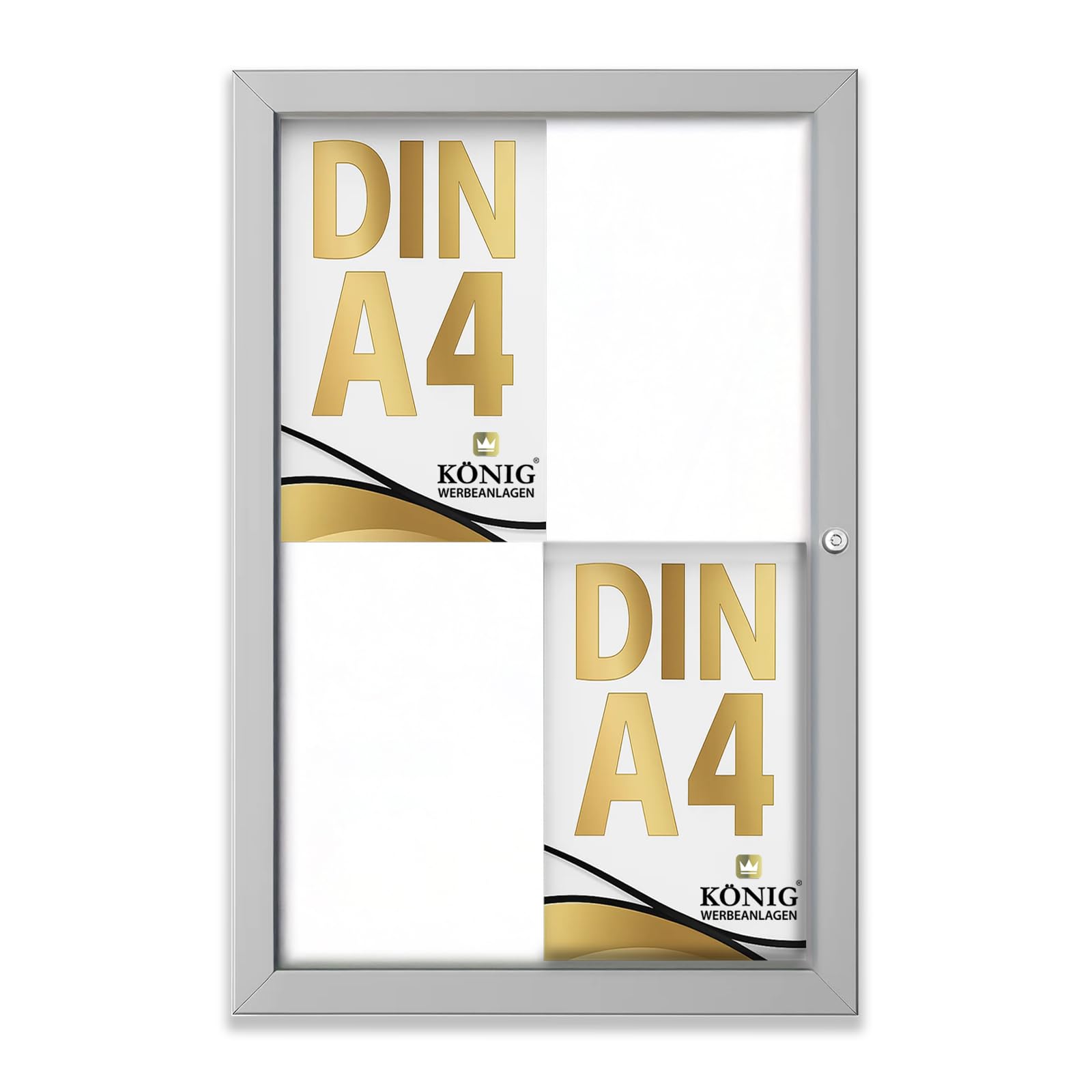 Vitrine d’affichage verrouillable Keitum Economy 4 x A4 | format paysage 515 x 687 mm | intérieur/extérieur | serrure | acrylique 2 mm | aluminium anodisé argent