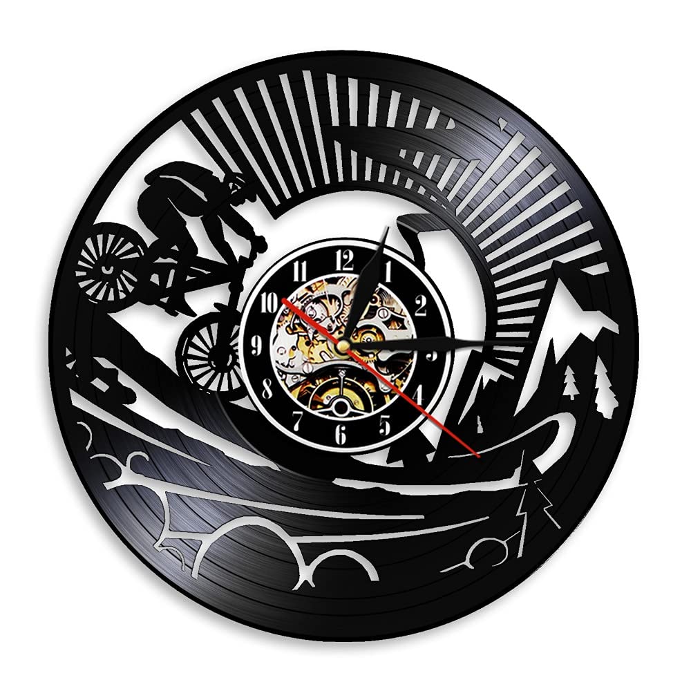 Orologio da parete in vinile da mountain bike Orologio da parete vintage unico per la casa, regalo per amante dello sport in bicicletta, orologio da viaggio, orologio da polso, diametro 30 cm, 7 col